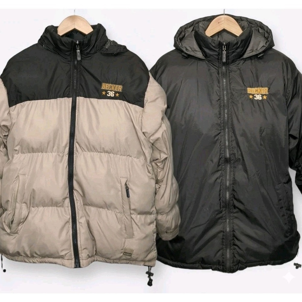 Vtg 90s Boris Becker 36 Reversible Puffer Jacket‎ Mens M Tan Black Tennis Player